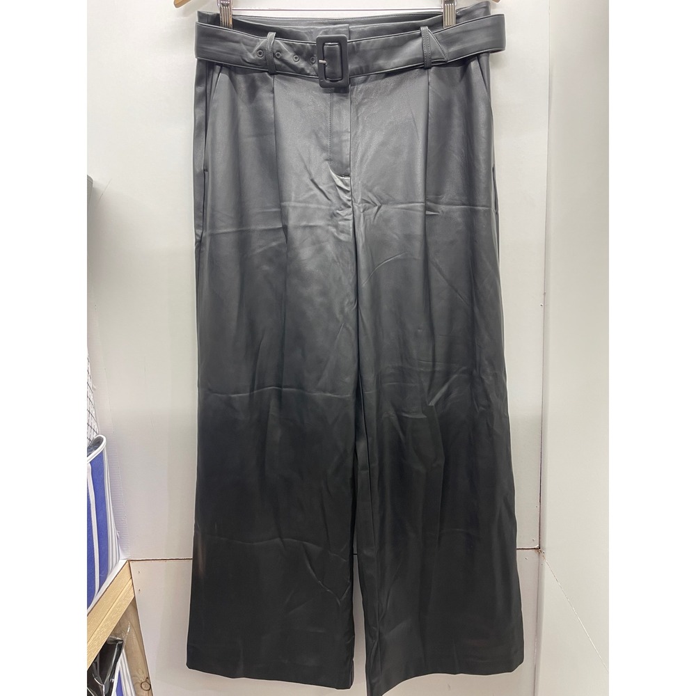 Loft Faux Leather Wide Leg Belted Pants Black Size 10 NWT NEW